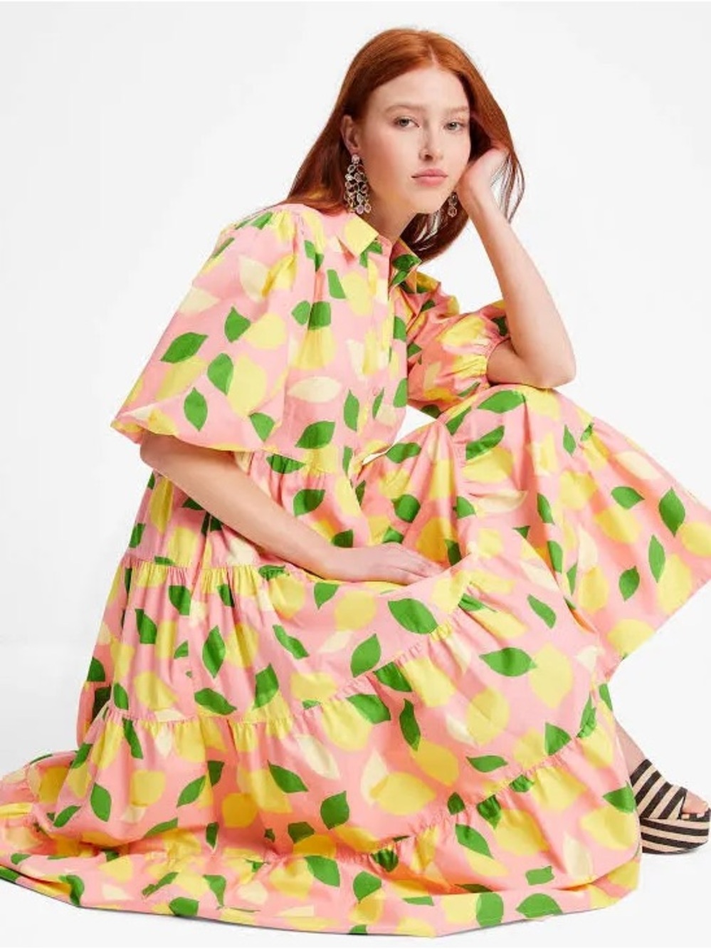 Kate Spade Women's Pink Lemon-Print Button-Front Maxi Dress